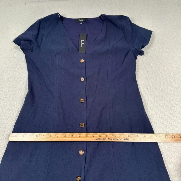 NWT Lulus Everyday Sweetness Mini Dress Large Button Front Pockets Navy Blue - Picture 8 of 11